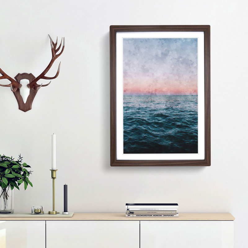 Moon Above the Vast Ocean - Picture Frame Painting Print, 33cm H x 24cm W x 2cm D, Walnut Framed