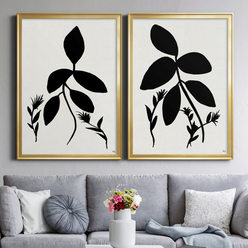 Silhouette Garden I - ensemble de 2 reproductions d'art sur toile encadrées, H 26,5 po x l 73 po x P 1,5 po, Or