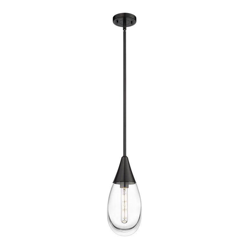 Luminaire suspendu sur tige 6 lumières Malone, Transparent, Noir mat