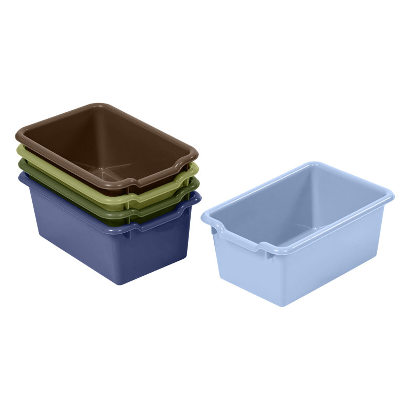 ECR4Kids Scoop Front Plastic Storage Bins, Multipurpose Organization, 5-Piece, Earthtone