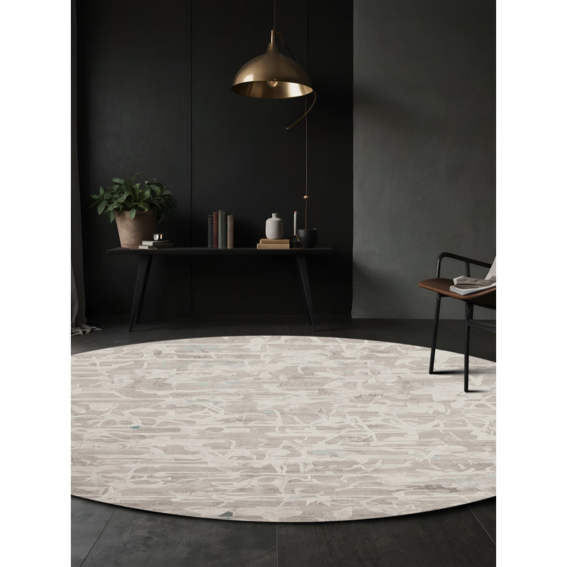 Machine Washable Beige Area Rug, Round 3'
