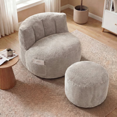 Fauteuil à billes surdimensionné pour adulte avec repose-pieds, canapé paresseux en velours côtelé, rembourré de mousse déchiquetée moelleuse, moelleux et portable, support dorsal pour la sieste et les jeux