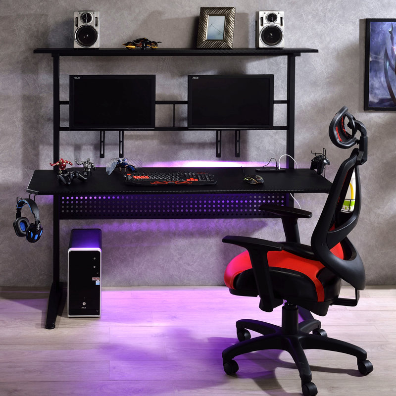 Bureau de jeu noir avec lumière DEL