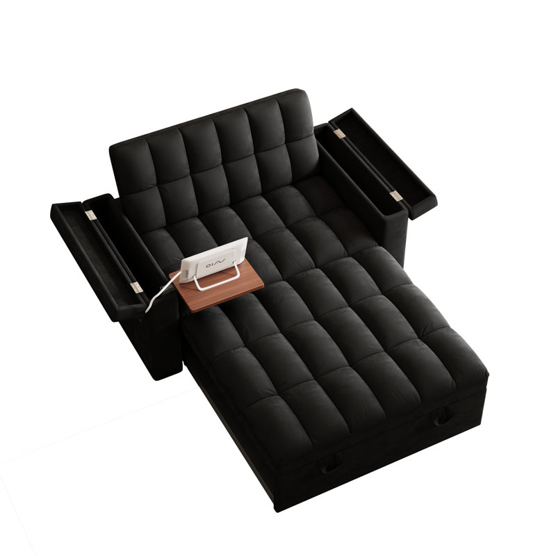 Lit pliant 65 po 3 en 1 avec bureau pour ordinateur portable caché et coussin de dossier doux, confortable pour deux boîtes de rangement doubles réglables, matériaux