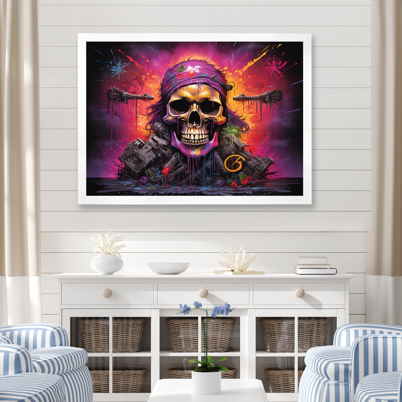Drapeau pirate squelette - art mural pirate, Cadre de coin blanc fermé, H 34 po x l 44 po x P 1,5 po