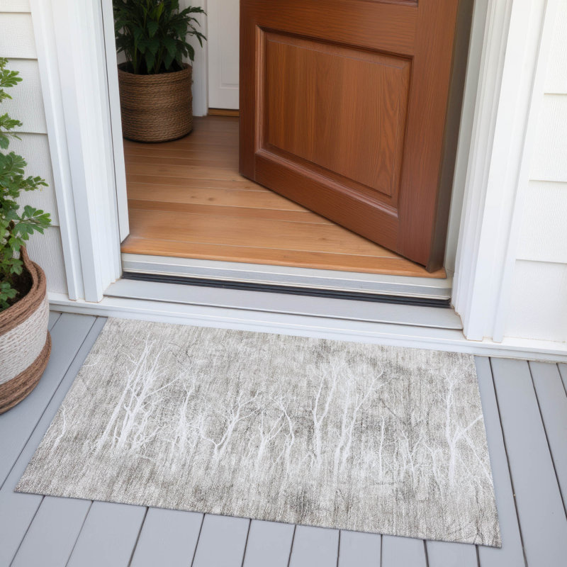 Machine Washable Indoor/Outdoor Xhevrie Silver Rug, Rectangle 1'8" x 2'6"