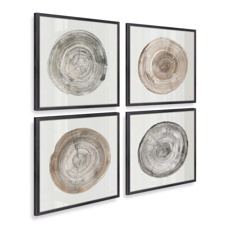 Anneaux du temps, ensemble de 4 impressions sur toile, H 13,5 po x l 25,5 po x P 1,25 po, Cadre en zinc patiné