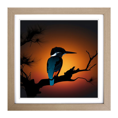 Kingfisher Silhouette - Single Picture Frame Print on Wood