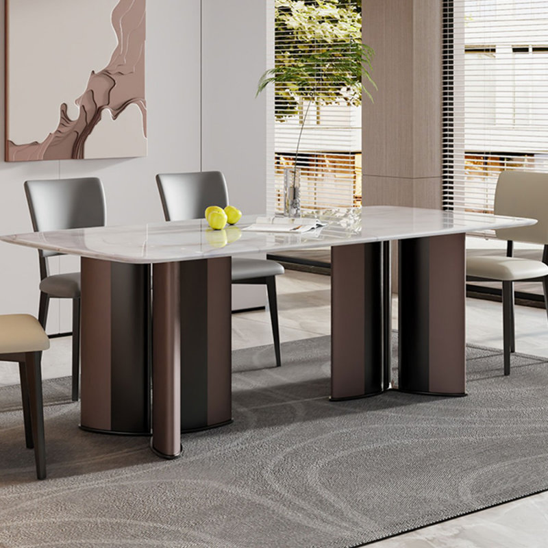 White Rectangular Colored crystal stone with Aluminium alloy&Carbon steel Dining Table For Dining Room/Kitchen
