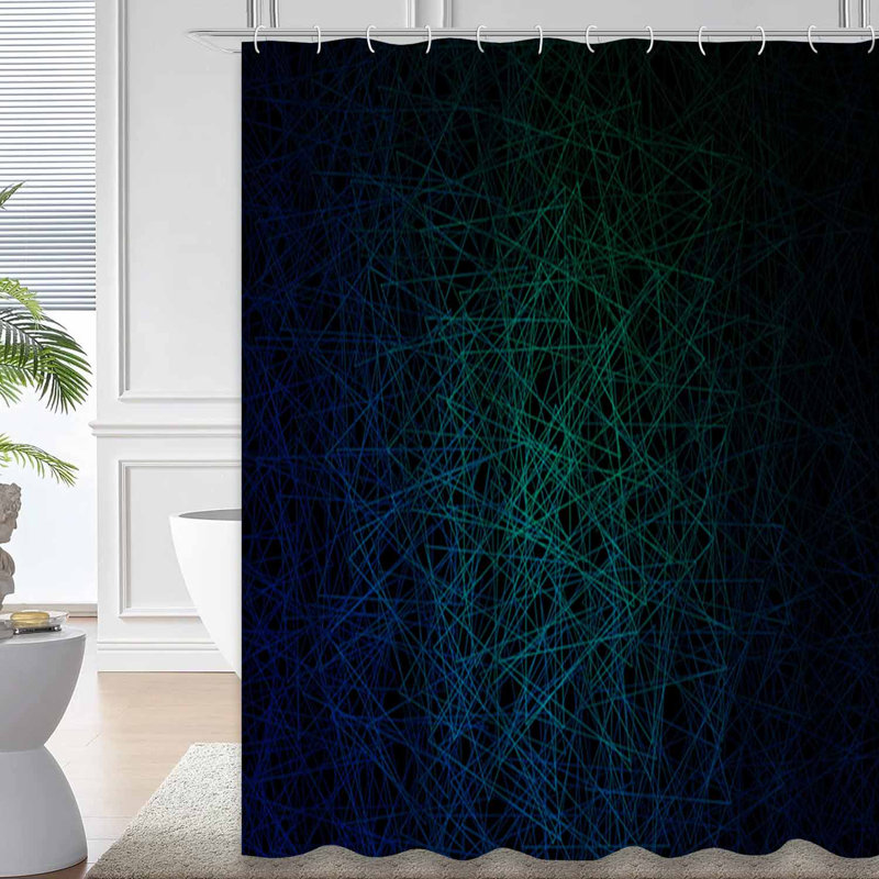Rideau de douche bleu foncé à motif géométrique abstrait avec 12 crochets, L 72 po x l 78 po
