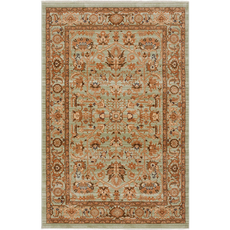 Tapis à motif oriental brun / vert Garth, Rectangle 4 pi x 6 pi
