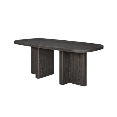Mez Dining Table, 78 Inch Rectangular Top, Double Pedestal Base, Ebony Black by Benjara