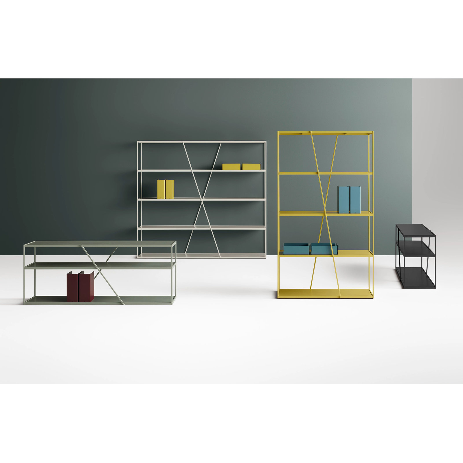 NeedWant Etagere Bookcase, Gray Green, (4 Shelves) 73" H x 42" W x 19" D