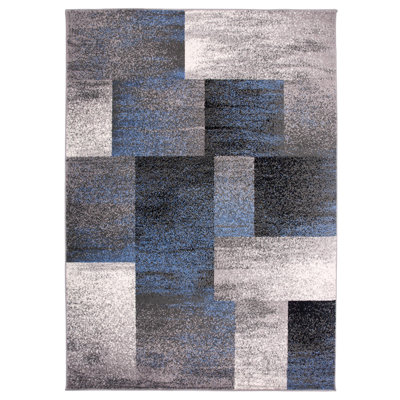 Tapis bleu / ivoire / gris à motif géométrique Damarus