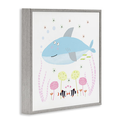 Baby Shark & Flowers Framed Giclee, design by Carla Daly