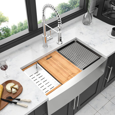 Station de travail en acier inoxydable de 30 pouces - calibre 16, nickel brossé, surface lisse, accessoires fonctionnels, bon drainage, guide d'installation 30 po avec fait à la main, comprend les accessoires et
