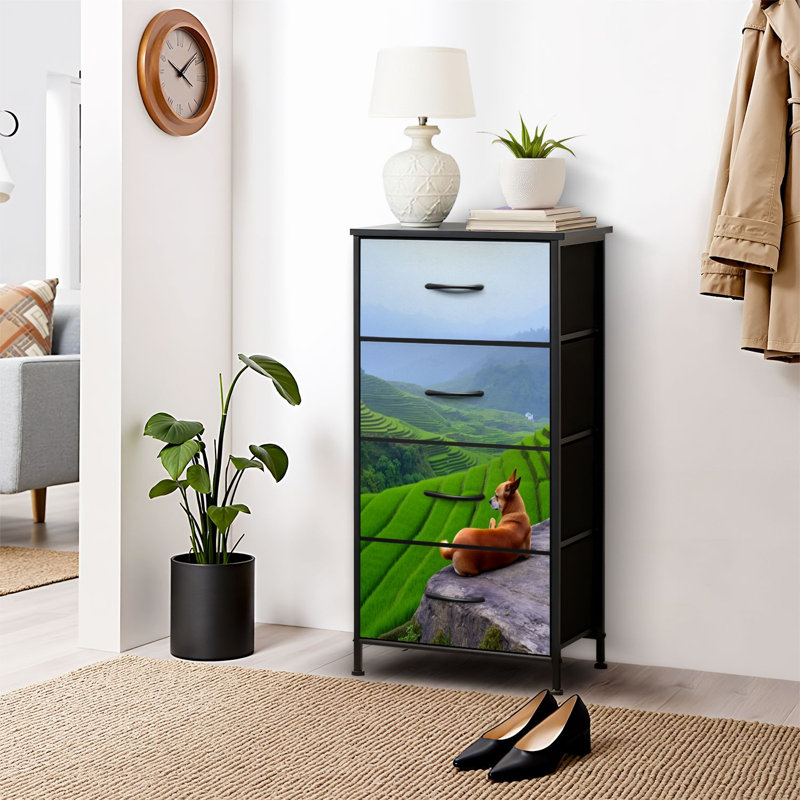 4 Drawer Dresser for Bedroom, Narrow Chest of Drawers, Wooden Top and Study Iron Frame 18"x37.5"-(WxH)