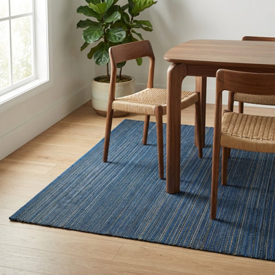 Tapis d’intérieur/extérieur indigo/blanc fait main Bargo