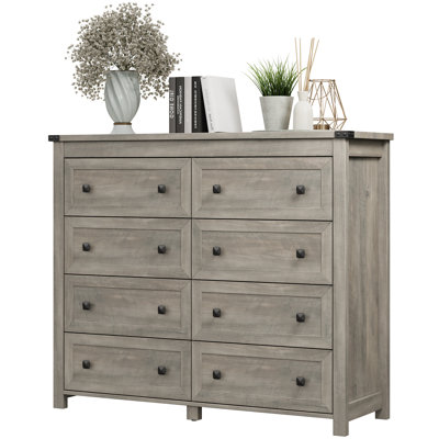 Commode moderne à 8 tiroirs avec poignées carrées noires, vaste commode de rangement pour la chambre à coucher et le salon, meuble télé, rangement multi-tiroirs