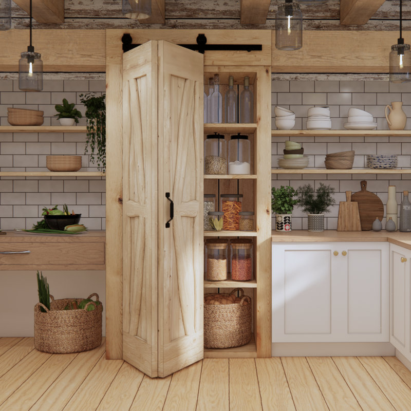 Hadria Single Bi-Folding System Solid Oak Barn Door, Unfinished