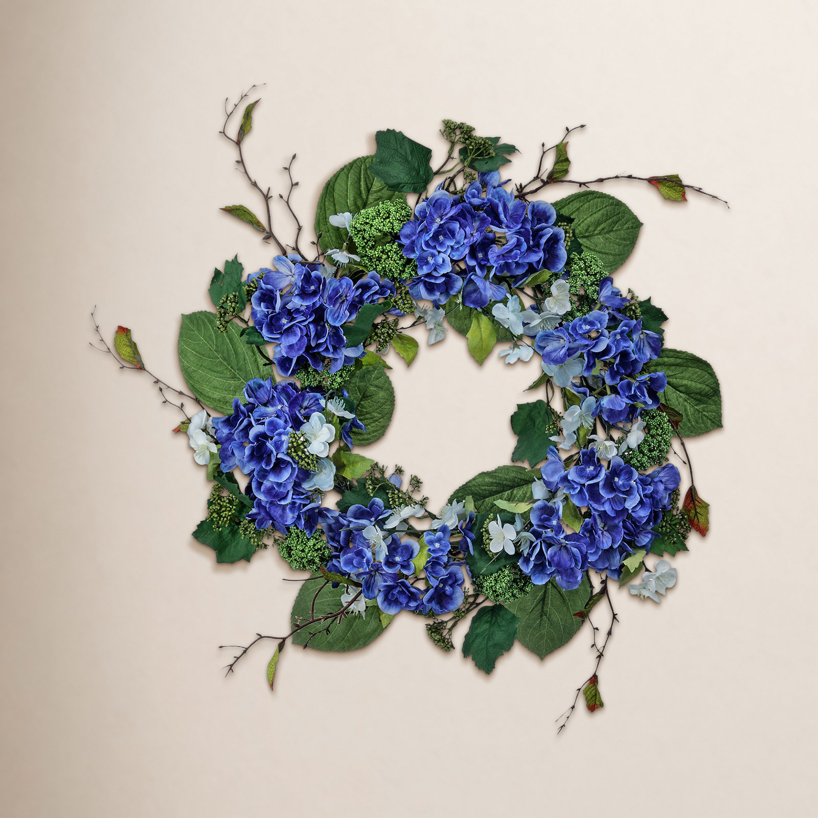 24" Garden Hydrangea Wreath, Blue