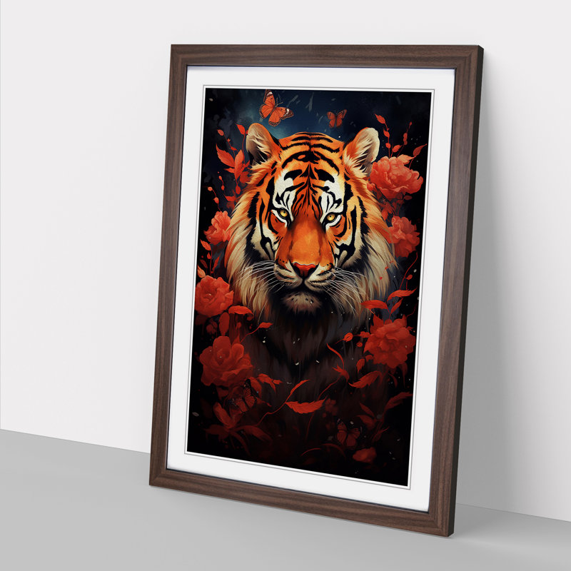Tiger Symbolism Art - Framed Print, Walnut Framed, 34cm H x 25cm W