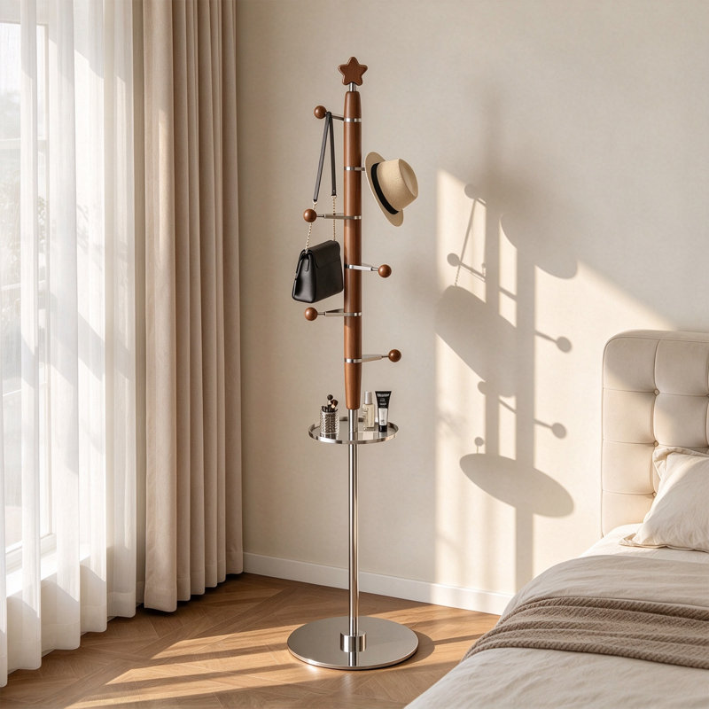 Portemanteau en cerisier et acier inoxydable