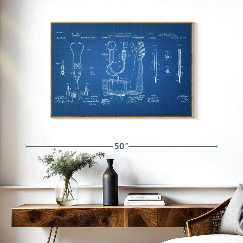 Matériel médical brevet bleu, Cadre flottant en bois naturel, 37 po x 25 po