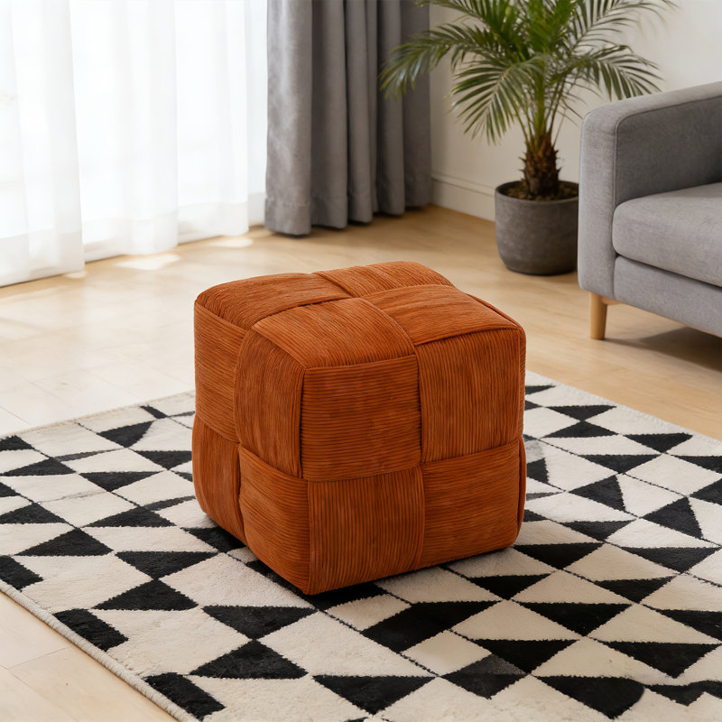 14.2'W Square Tufted Footstool Ottoman