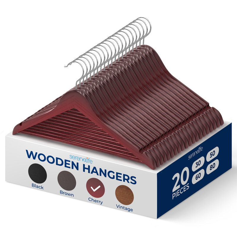 Cherry Wood 20-Piece Space Saving Suit Hangers