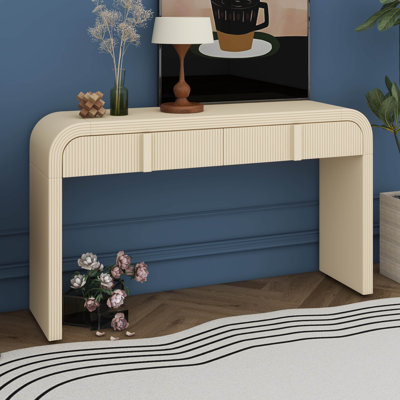 Console moderne avec 2 tiroirs de rangement, table d'entrée cannelée à silhouette arrondie, patins réglables