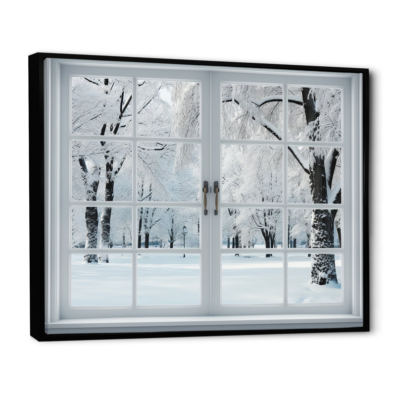 Winter Forest Window Views I - Winter Landscape, reproduction d'art sur toile encadrée, Cadre flottant noir