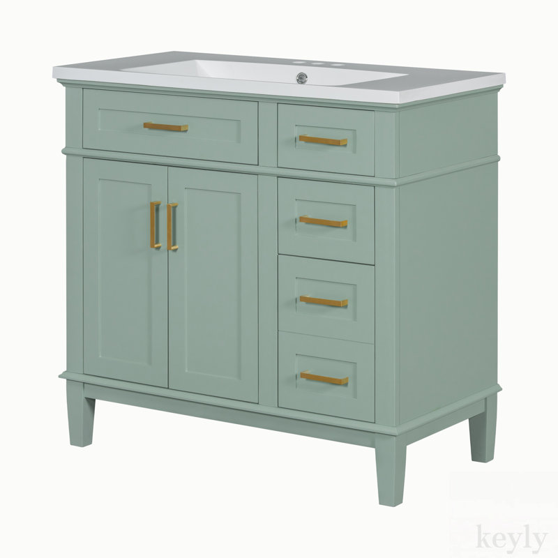 Meuble-lavabo simple 36 po avec plateau en résine Clotine, Vert
