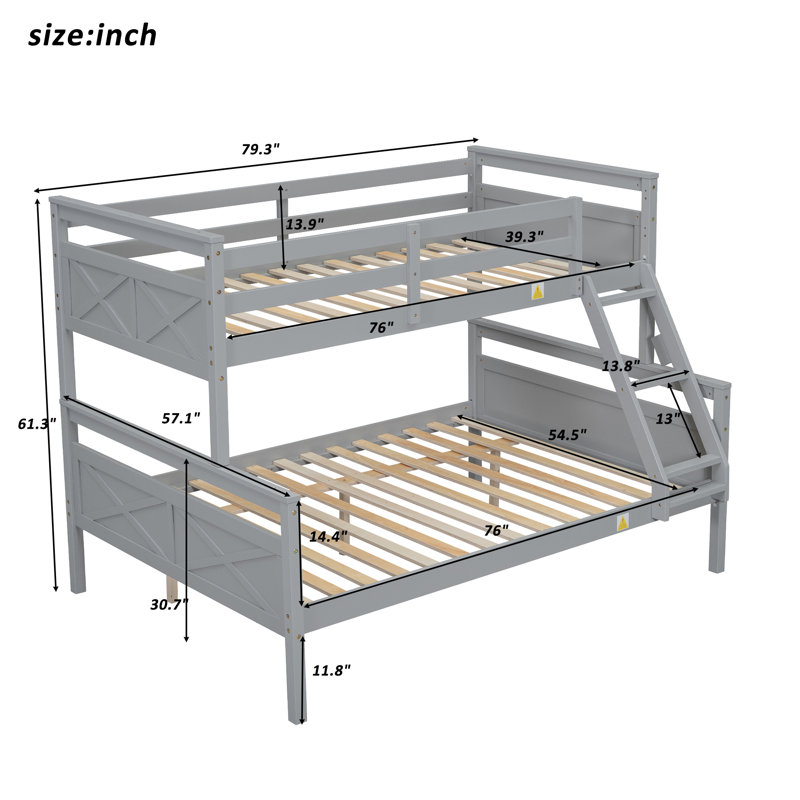 Lit superposé avec échelle en bois de pin rustique Triven, Gris