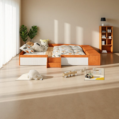 Velvet Upholstered Daybed With Stairs & Gas Lift Storage Ottoman