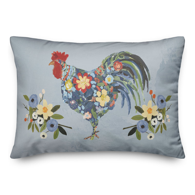 Coussin intérieur / extérieur Floral Rooster Collage, H 14 po x l 20 po, Rectangle