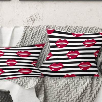 Coussin décoratif à motif rouge Mid-Century
