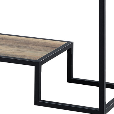 Table en chêne rustique et finition noire avec structure en métal et 2 tablettes de rangement en bois composite en options