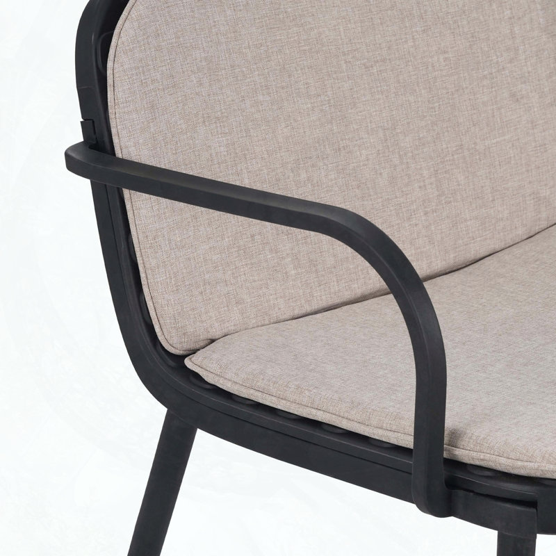 PP Outdoor Loveseat with Water-Repellent Cushion, Beige Cushion/Black Frame