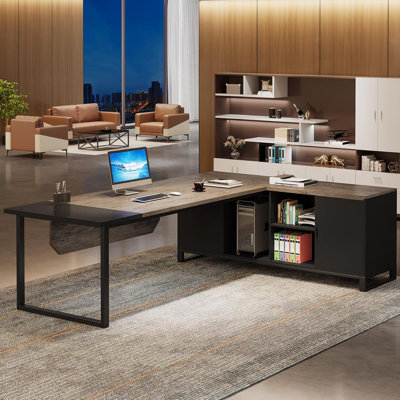Bureau de direction en L 70,8 po avec classeur de 55 po
