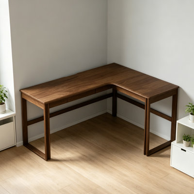 L-shaped Durable Rubberwood Solid Wood Desk