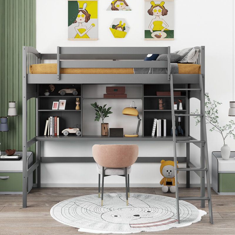 Guagliardo Kids Twin Loft Bed, Gray