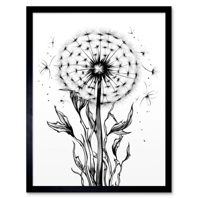 Colletta Dandelion Flower Seed Black and White Rockabilly Americana 1 Piece Single Picture Frame Wall Art