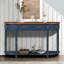 Console rétro en bois courbé, canapé demi-lune circulaire de 52 pouces avec tablette ouverte et 2 tiroirs, table d'entrée en bois massif pour le salon, couloir, bleu marine et plateau brun -305669097