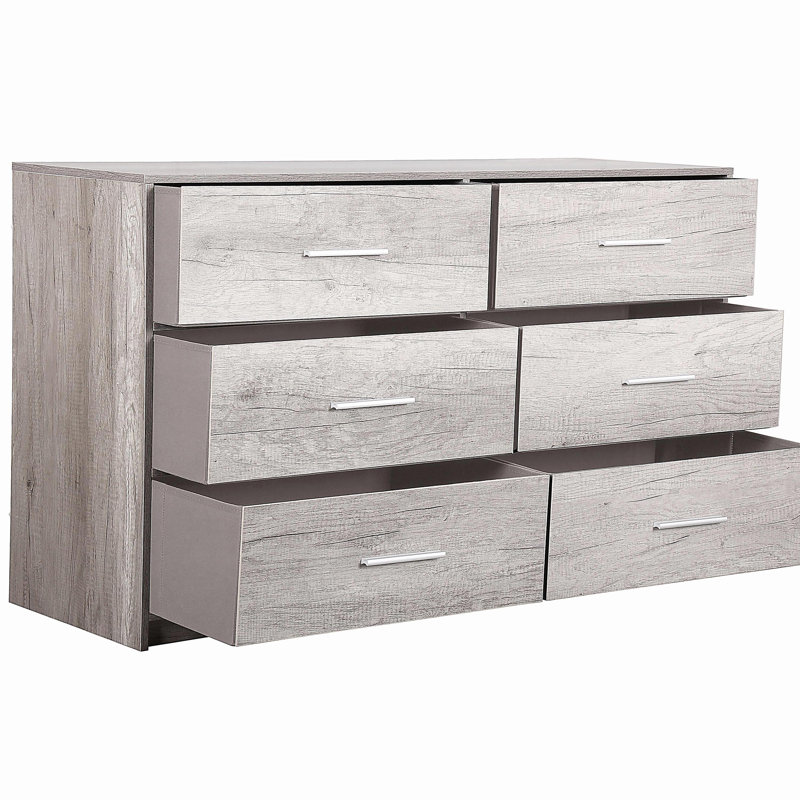 Commode 6 tiroirs avec grand tiroir en tissu, gris, Gris