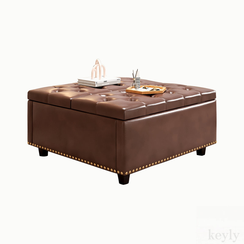 Bulhary Faux Leather Ottoman, Brown