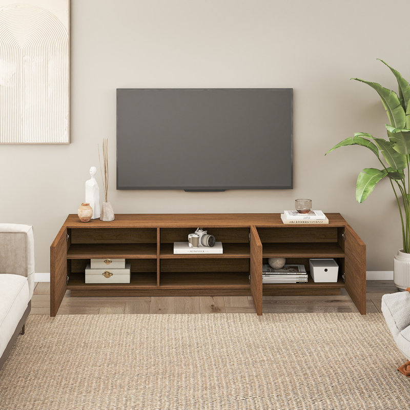 Modern 70.87"W TV Stand with Storage, Wooden Entertainment Center for TVs up to 80", Walnut