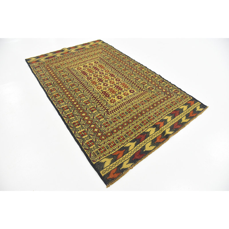 Tapis beige de la laine 4 pi x 6 pi 3 po one-of-kind à la main noué la Warminster