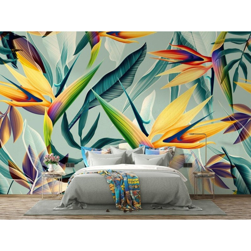 Adhésif mural botanique exotique tropical, L 108 po x l 96 po