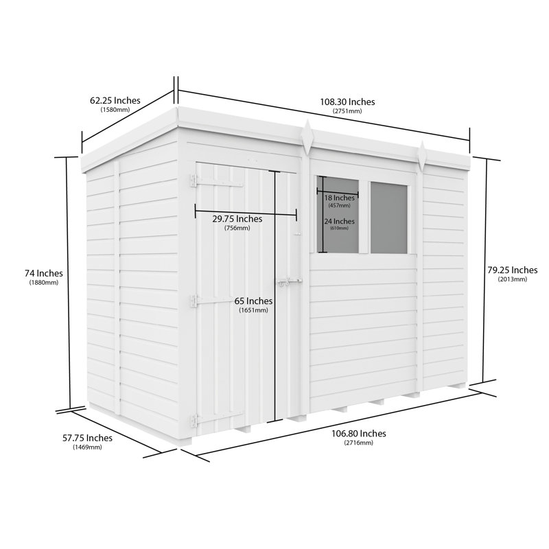Total Sheds 9ft x 5ft Composite Pent Garden Shed - Single Door - No Windows - EPDM Rubber Roof - UK Manufactured